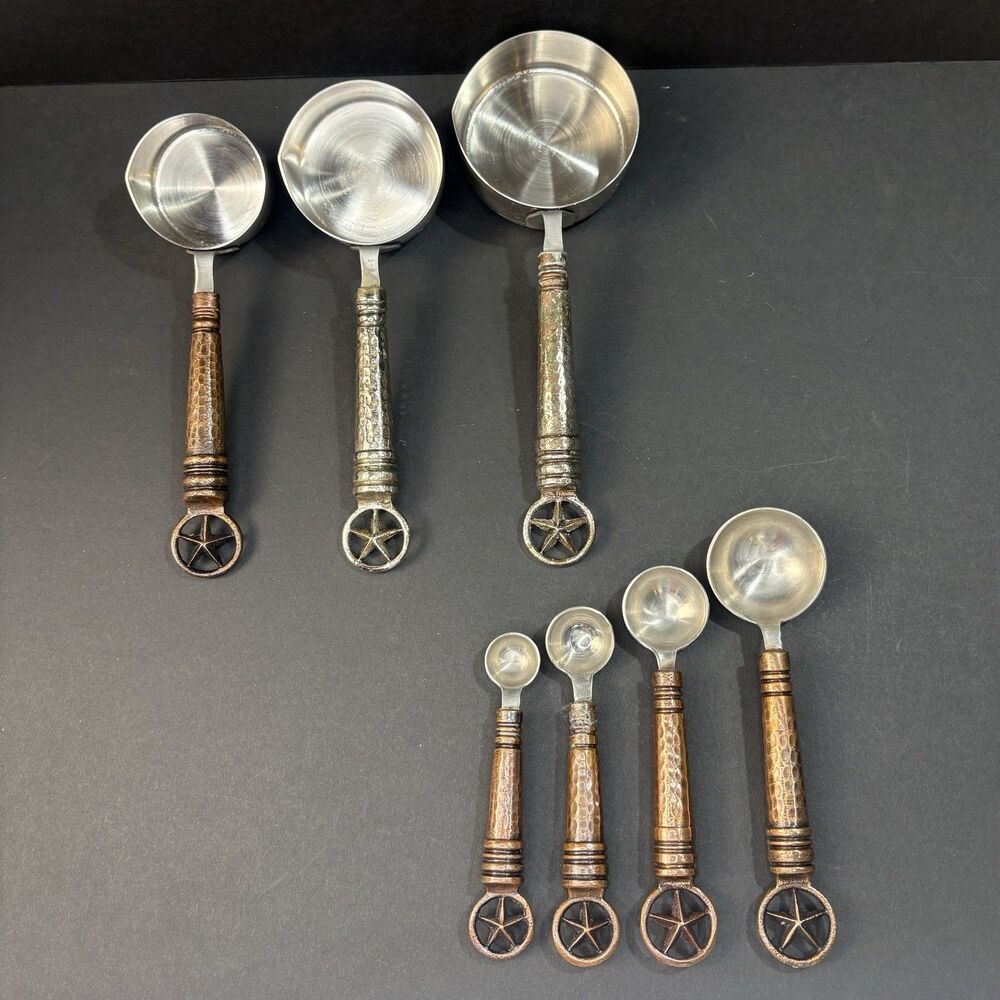 Western Texas Star Measuring Cups & Spoons Set Hammered Metal Copper/Silver